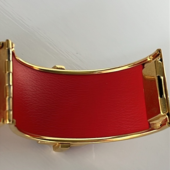 Vintage Modernist Statement Cuff Bracelet Red Black Gold Geometric Bold - Picture 7 of 16